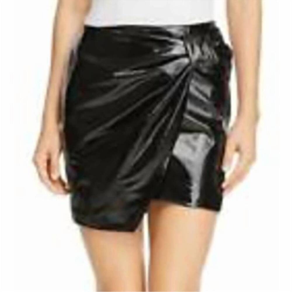 NEW SUNSET & SPRING women's patent bow party mini skirt in black